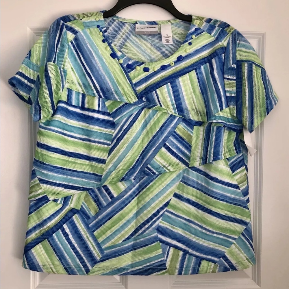 ALFRED DUNNER Size PM petite top Pullover Short Sleeve Crew Neck Multicolor Ps2